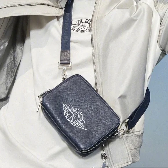 DIOR X AIR JORDAN 2020 Air Dior Wing Logo Zip-Around Crossbody Bag Navy - Picture 16 of 16